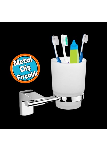 Banyo Metal Diş Fırçalık Vidalı Askı Lavabo Diş Fırçası Stand Kabı Kutusu Hazneli Krom