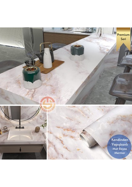 60 x 100 cm Mermer Desen Kendinden Yapışkanlı Duvar Kağıdı Kaplama Mutfak Tezgeh Masa Folyo Beyaz 2