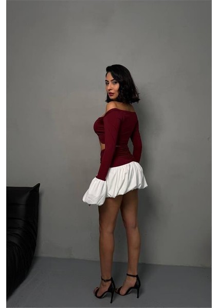 Dipmoda kadın bordo mini boy ikili balon takim DPDF132