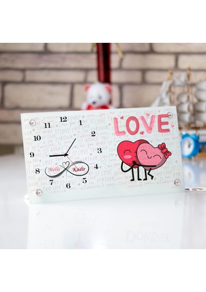 Sevgililere Özel Tasarımlı Isim Yazılı Masa Üstü Cam Saat