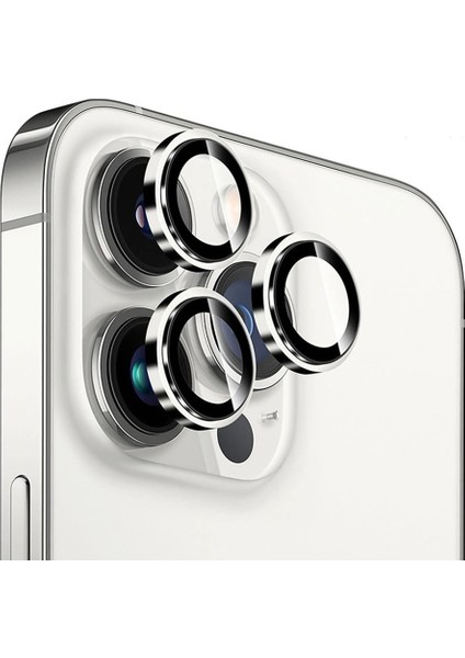 Apple iPhone 14 Pro / 14 Pro Max Ile Uyumlu Darbeye Dayanıklı Mekanizmalı Safir Kamera Lens Koruyucu Beyaz