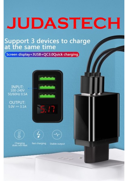 A8 LED Göstergeli Şarj Adaptörü -3 Port