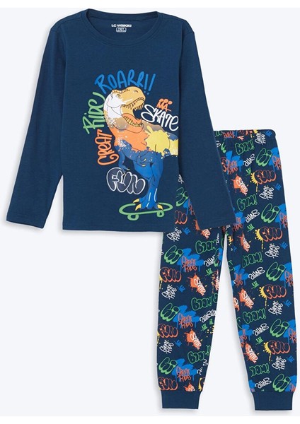 Lcw Kids Bisiklet Yaka Dinozor Baskılı Erkek Çocuk Pijama Takımı