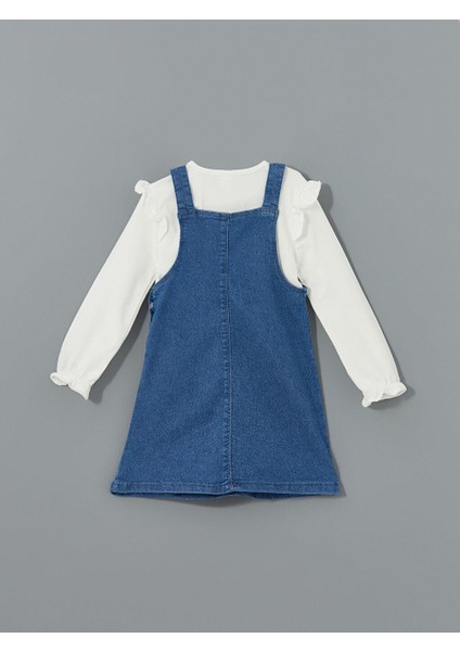 Lcw Baby Kare Yaka Kız Bebek Jean Salopet Elbise ve Tişört Takım modelleri