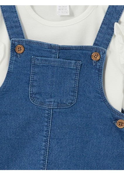 Lcw Baby Kare Yaka Kız Bebek Jean Salopet Elbise ve Tişört Takım