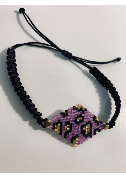 Leopar Desenli Miyuki Bileklik Pembe