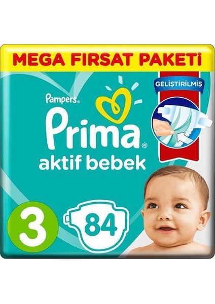 Nessiworld Prima Bebek Bezi Aktif Bebek Mega Fırsat Paketi 3 Beden 84 Adet