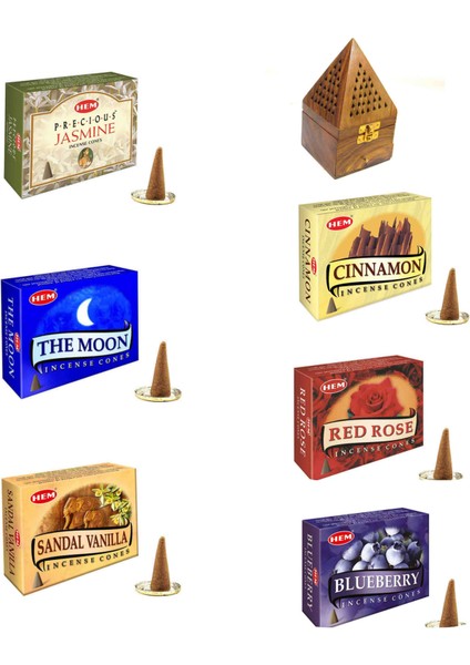 Hem 6 Paket Konik Tütsü 1 Adet Ahşap Piramit Tütsülük