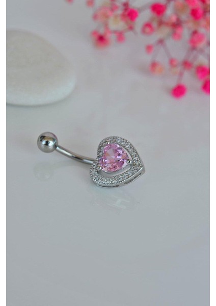 Kalp Model Pembe Taşlı Çelik Göbek Piercing modelleri