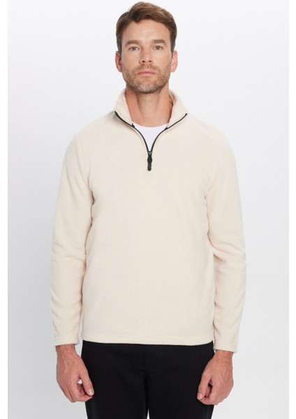 Erkek Dik Yaka Tüylenme Yapmayan Soğuk Geçirmez Standart Fit Rahat Kesim Bej Polar Sweatshirt modelleri