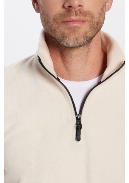 Erkek Dik Yaka Tüylenme Yapmayan Soğuk Geçirmez Standart Fit Rahat Kesim Bej Polar Sweatshirt fırsatları
