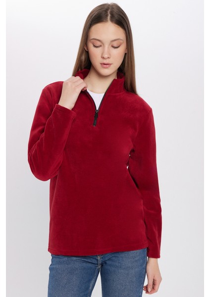 Erkek Dik Yaka Tüylenme Yapmayan Soğuk Geçirmez Standart Fit Rahat Kesim Polar Bordo Sweatshirt