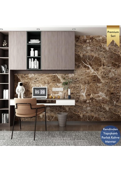60 x 100 cm Mermer Desen Kendinden Yapışkanlı Kaplama Kahverengi