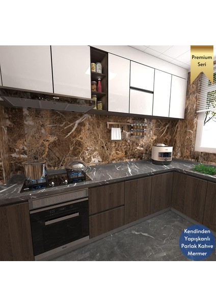 60 x 100 cm Mermer Desen Kendinden Yapışkanlı Kaplama Kahverengi