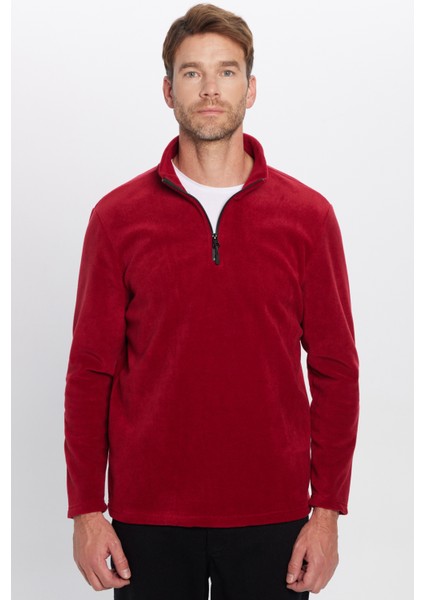 Erkek Dik Yaka Tüylenme Yapmayan Soğuk Geçirmez Standart Fit Rahat Kesim Polar Bordo Sweatshirt