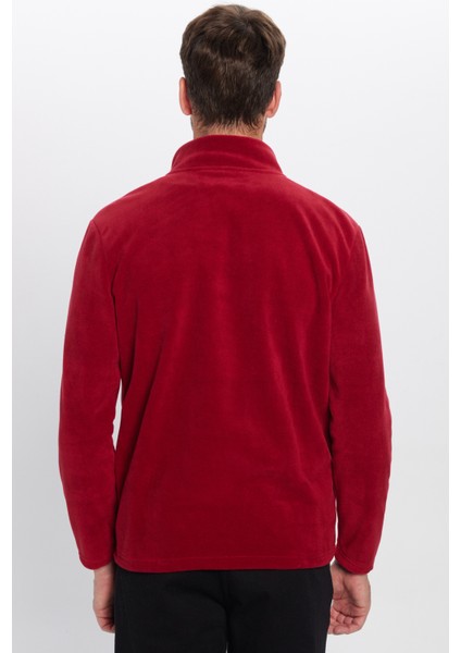 Erkek Dik Yaka Tüylenme Yapmayan Soğuk Geçirmez Standart Fit Rahat Kesim Polar Bordo Sweatshirt