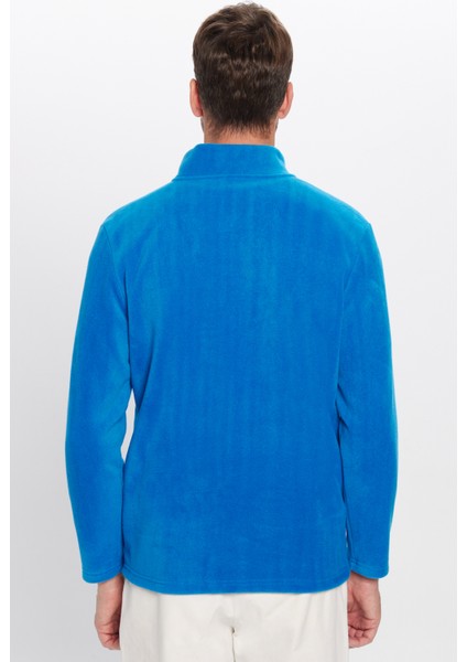 Unisex Standart Fit Anti-pilling Tüylenme Yapmayan Soğuk Geçirmez Sax Mavi Dik Bato Yaka Polar Sweatshirt