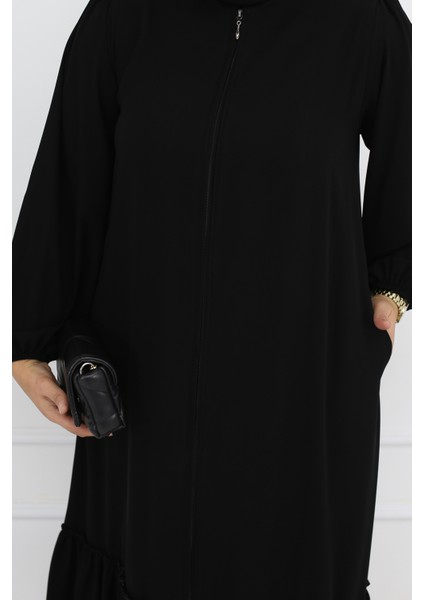 Tesettür Siyah Altı Büzgülü Fermuarlı Medine Ipeği Kadın Ferace MF-2237 modelleri