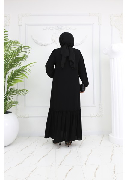 Tesettür Siyah Altı Büzgülü Fermuarlı Medine Ipeği Kadın Ferace MF-2237 indirimleri
