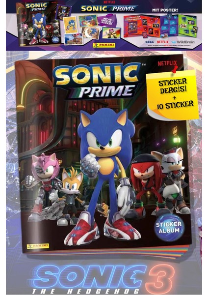 Panini Sonic Prime The Hedgehog Movie - 3 Sticker Çıkartma Albüm Dergisi + 2 Paket (10 Adet Sticker)