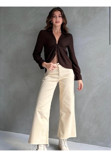 Yakalı Önü Bağcıklı Dokulu Bluz fiyatları