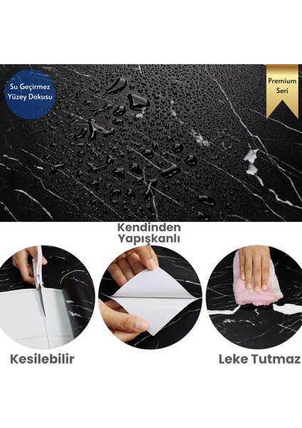 60 x 100 cm Mat Mermer Desenli Kendinden Yapışkanlı Kaplama Mutfak Masa Folyo Siyah