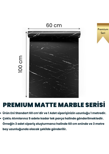 60 x 100 cm Mat Mermer Desenli Kendinden Yapışkanlı Kaplama Mutfak Masa Folyo Siyah