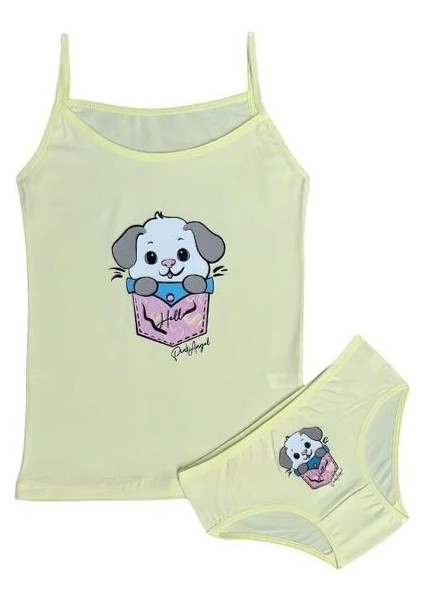 Kız Çocuk İp askılı Atlet Külot Takım (cepten çıkan köpek)