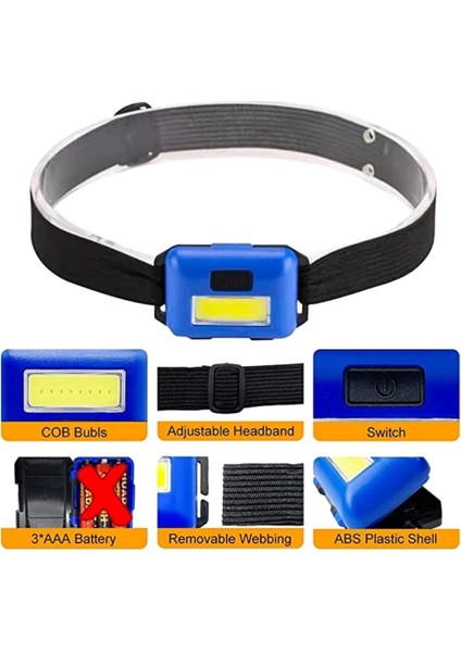 Ps-T89 Mini Pilli Cob Led 3 Mod Su Geçirmez Kafa Feneri Lambası