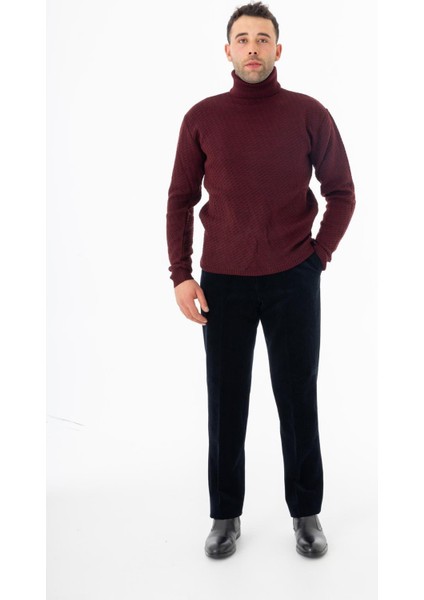 5027 Balıkçı Yaka Erkek Kazak Bordo