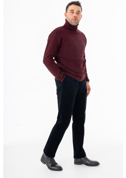 5027 Balıkçı Yaka Erkek Kazak Bordo