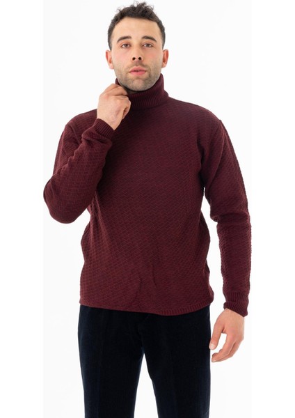 5027 Balıkçı Yaka Erkek Kazak Bordo