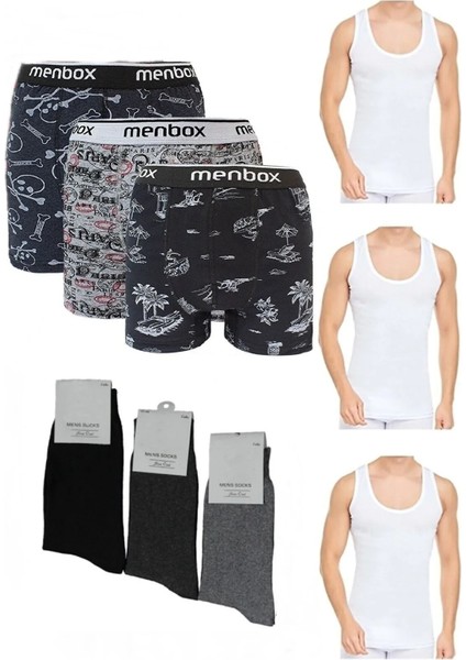 Toplam 9 Parça Atlet - Boxer - Çorap Takımı 3 Boxer 3 Atlet 3 Çorap