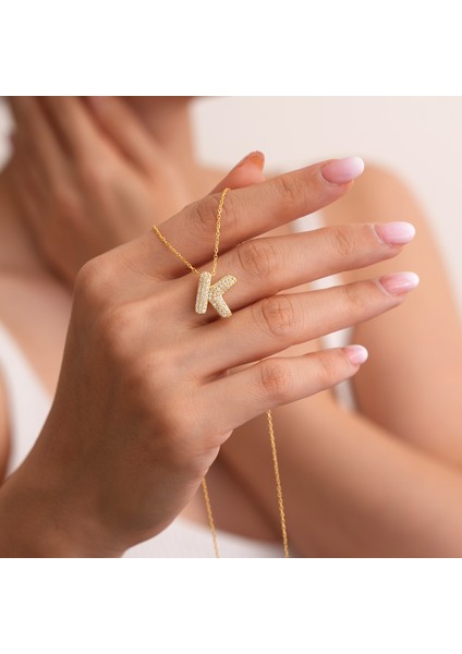 925 Ayar Sarı Altın Kaplama Harfli Gümüş Kolye --K Harfi fiyatları