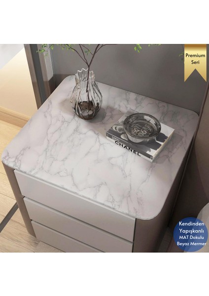 60 x 300 cm Mat Mermer Desenli Kendinden Yapışkanlı Kaplama Mutfak Masa Folyo Beyaz