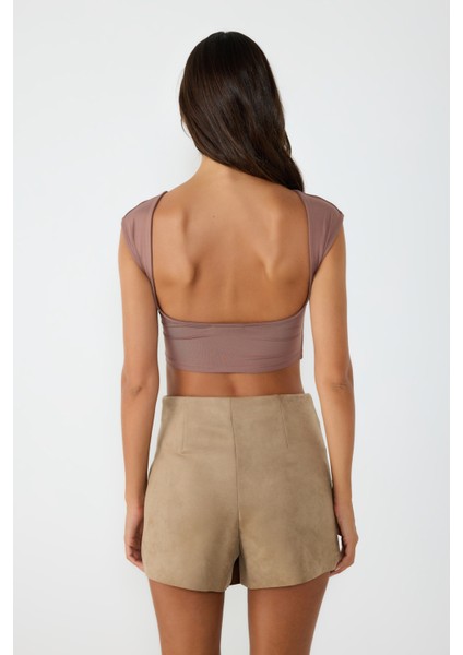Sırt Dekolteli Basic Crop Top