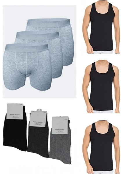 Toplam 9 Parça Atlet - Boxer - Çorap Takımı 3 Boxer 3 Atlet 3 Çorap