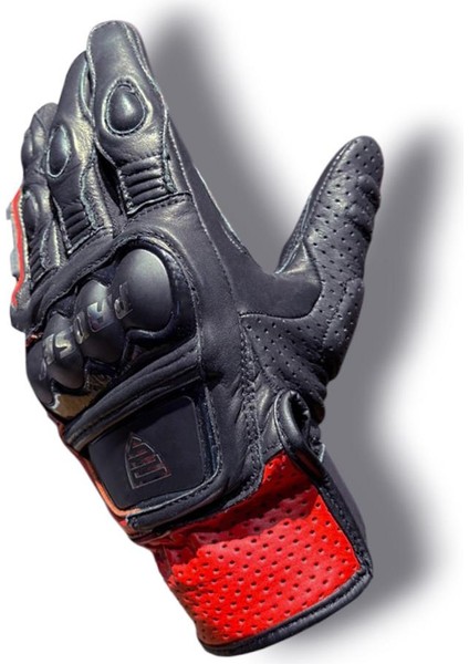 Red Mamba Deri Cordura 3 Mevsim Motosiklet Eldiveni Siyah Kırmızı