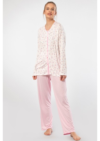 Empirme Düğmeli Battal Uzun Kollu Pijama Takım 3367/PEMBE