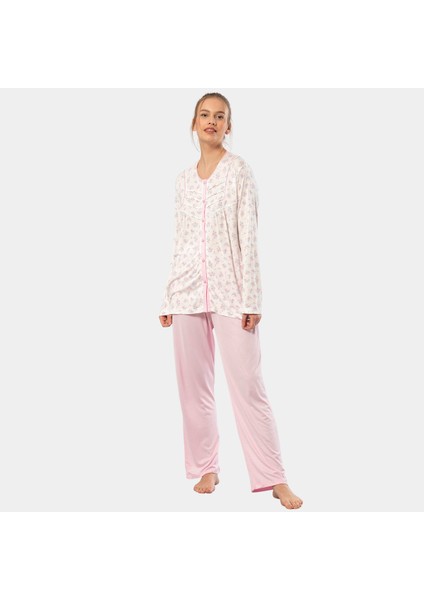 Empirme Düğmeli Battal Uzun Kollu Pijama Takım 3367/PEMBE fiyatları