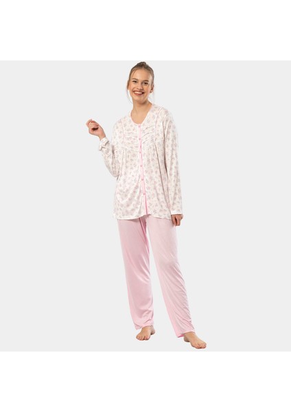 Empirme Düğmeli Battal Uzun Kollu Pijama Takım 3367/PEMBE fırsatları