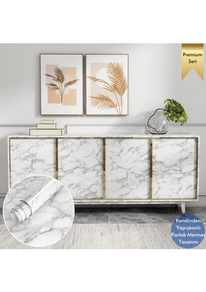 60 x 100 cm Mermer Desen Kendinden Yapışkanlı Kaplama Beyaz