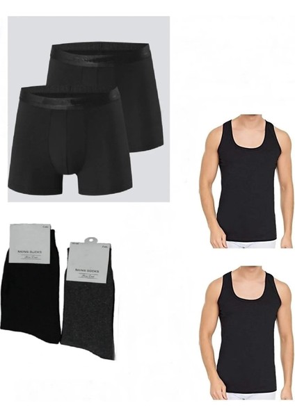 Oska Atlet - Boxer - Çorap Takımı 2 Boxer 2 Atlet 2 Çorap Toplam 6 Parça Ekonomik Iç Çamaşır Seti
