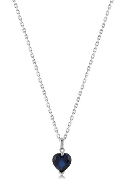 Safir Zirconia Taşlı Kalp Kesim Kolye