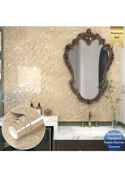 60 x 300 cm Mermer Desen Kendinden Yapışkanlı Kaplama Sarı