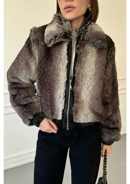 Renk Geçişli Fermuarlı Kürk- Gri fiyatları