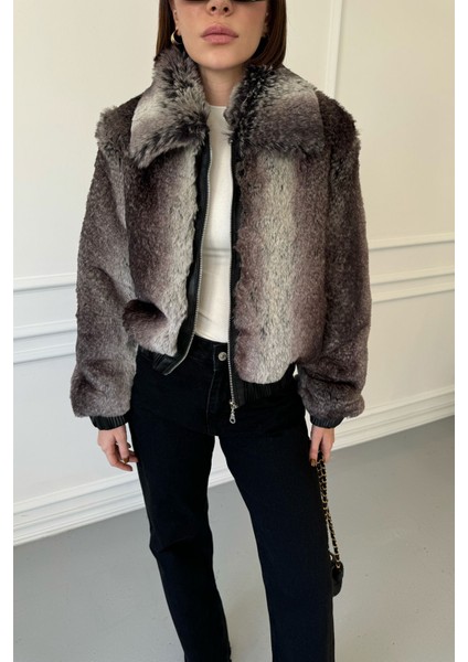 Renk Geçişli Fermuarlı Kürk- Gri fırsatları