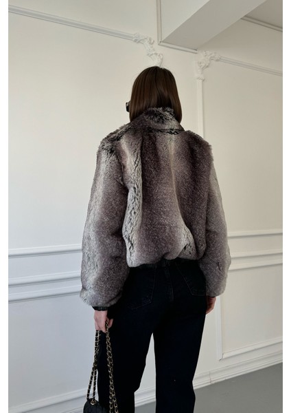 Renk Geçişli Fermuarlı Kürk- Gri indirimleri