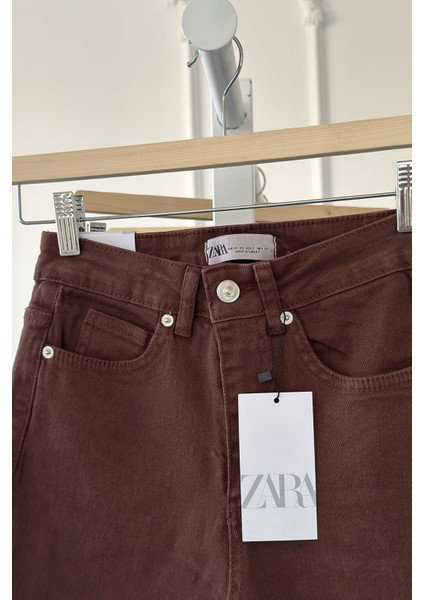 Kesik Paça Boyfit Jean- Kahverengi modelleri