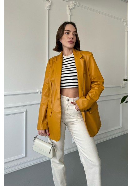 Blazer Deri Ceket- Hardal